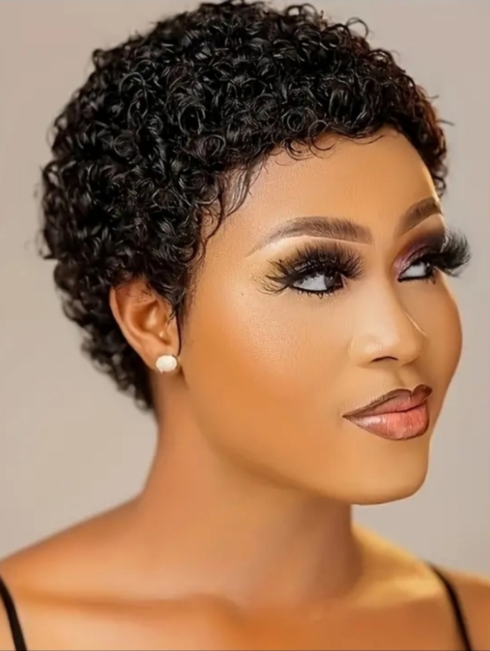 6 Inch Short Curly Black Human Hair Wig for Women